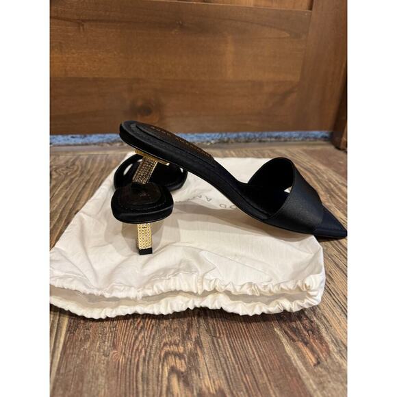 Good American Black Mules with Gold and Rhinestone Kitten Heels, 9, NEW *NO BOX* - Picture 4 of 5